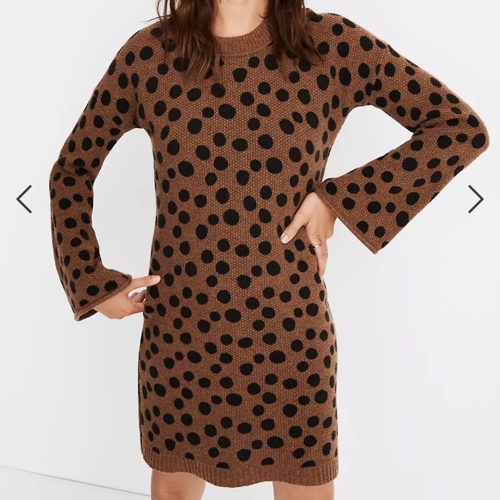 Madewell Leopard Dot Sweater-Dress Merino Wool Long Sleeve Sz XL